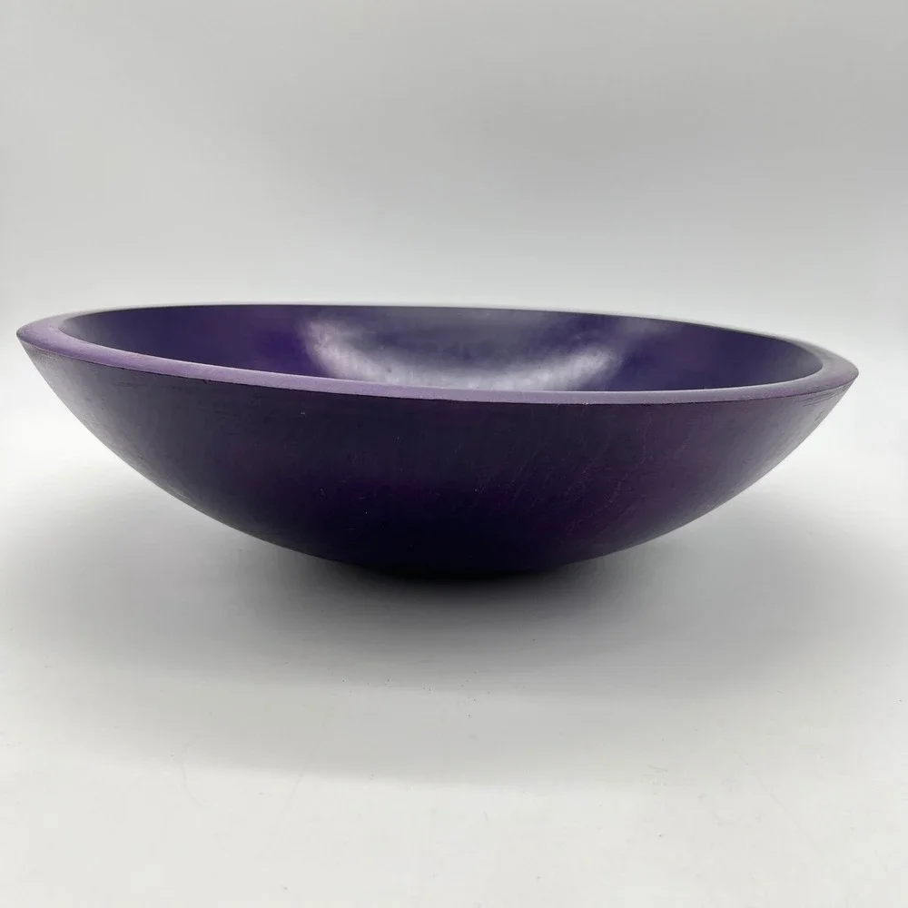 Tree Spirit Wood Serving Bowls Set of 3 Purple‎ and Yellow Dyed Wooden Decor